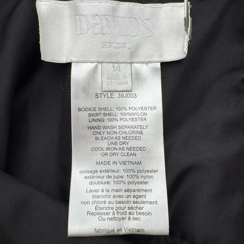 DAVID'S BRIDAL 14 Black Pleated Cocktail Mini Dress Tiered Lace Skirt Sweetheart - Picture 5 of 9